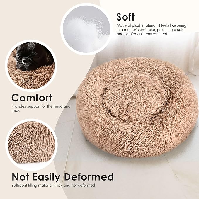 Hoewina Dog & Cat Bed for Indoor Cats, 20in Calming Donut Bed for Puppy and - Image 5