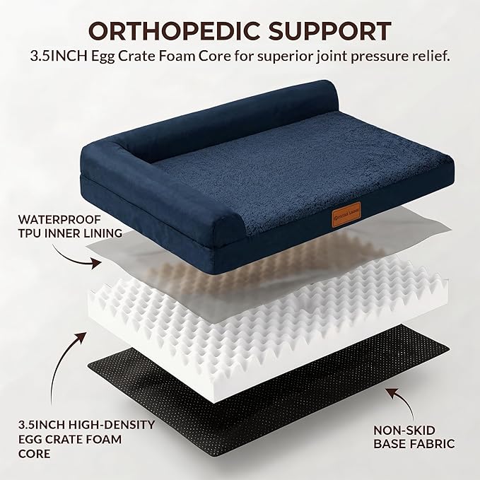 Patas Lague Orthopedic Dog Bed Medium Size Dog 30''X20'', Waterproof L Bolster - Image 4