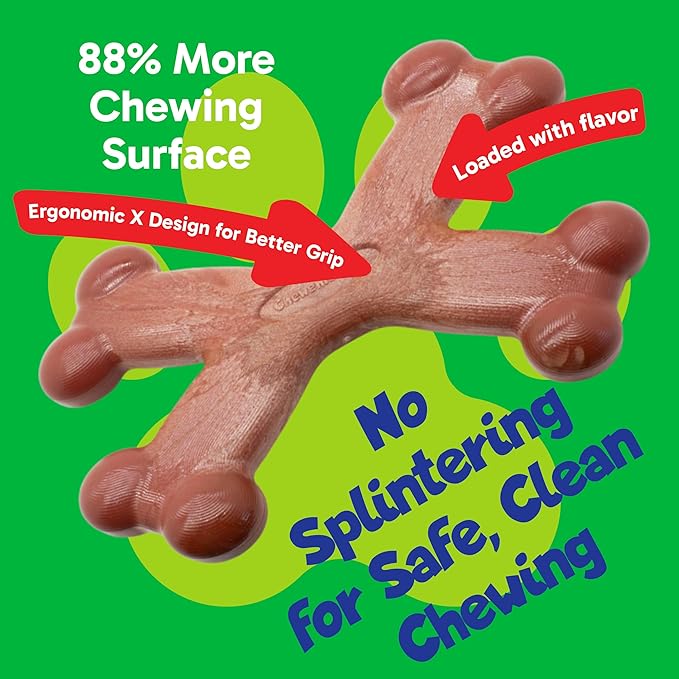 Chew’EMS X Bone Dog Chew Toy for Aggressive Chewers – Long-Lasting Salmon - Image 2