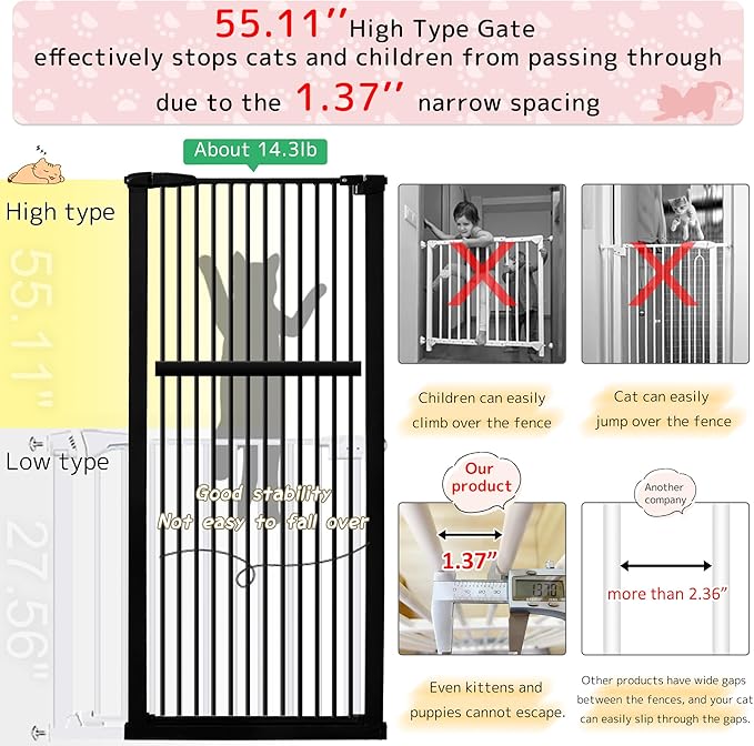 Lumizone Extra Tall Pet Gate 55.12" High Pressure Mounted 30.12"-34.05" Extra - Image 4