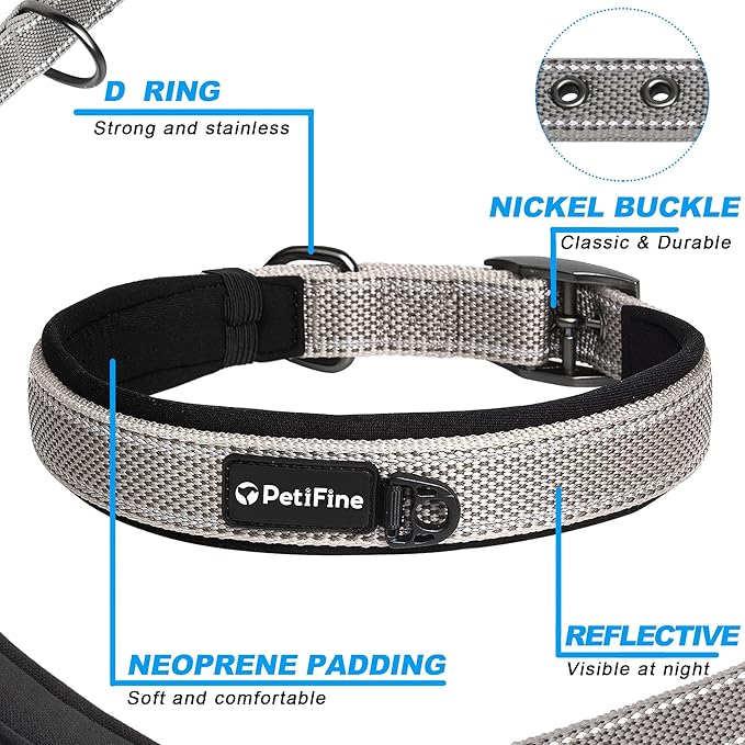 PetiFine Dog Collar for Large Dogs, Neoprene Padded and Adjustable, Reflective - Image 3