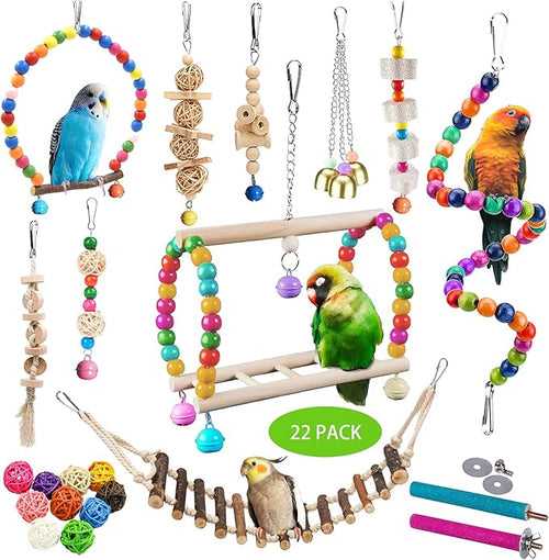 22 Packs Bird Parakeet Cockatiel Toys, Parrot Swing Chewing Hanging Toy by Sysmashing