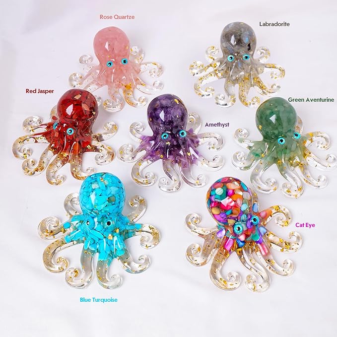 Natural Crystal Red Jasper Gravel Octopus Resin Marine Animals Fish Tank - Image 3