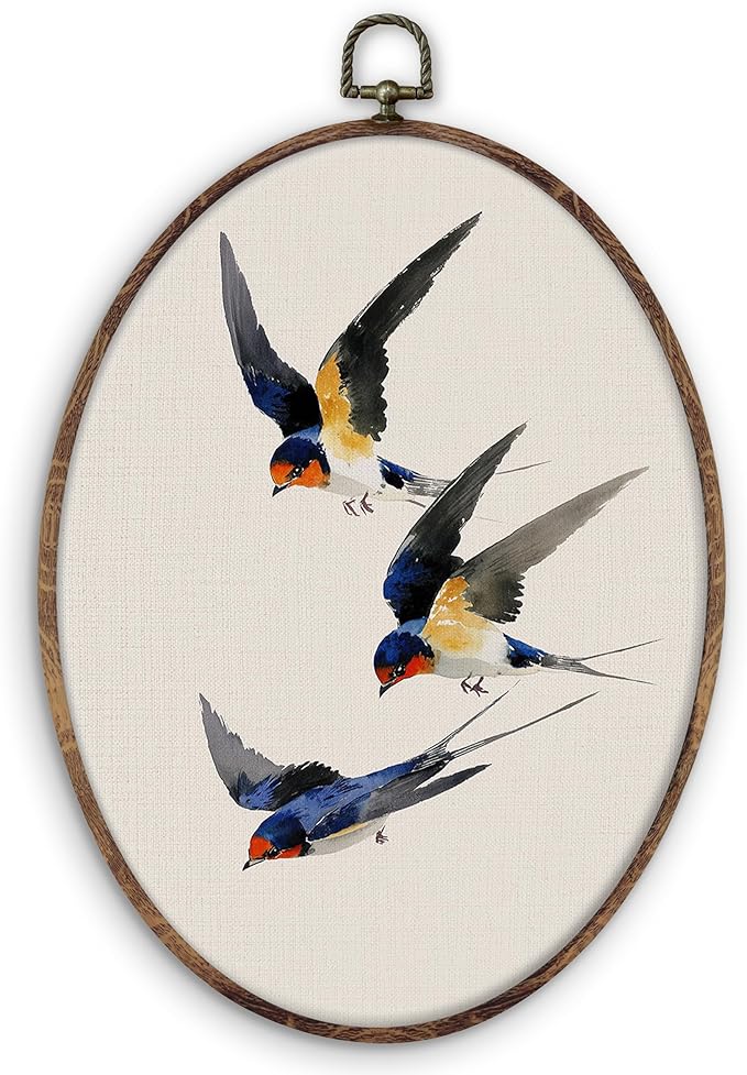 DILSJ Vintage Swallow Bird Oval Wall Art Decor, Rustic Nature Bird Canvas Wall by DILSJ