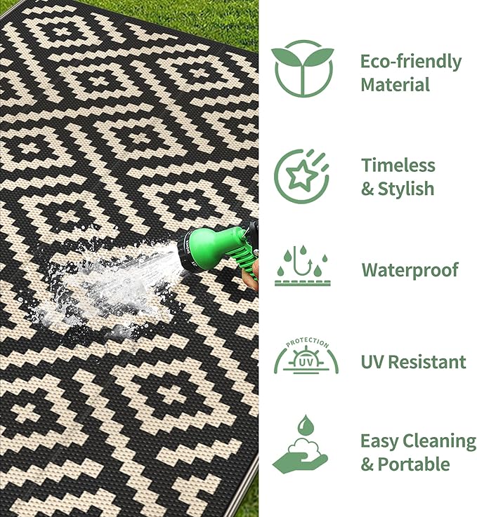 GENIMO Outdoor Rug 4'x6' Waterproof, Reversible Camping Mat, Plastic Straw Rugs - Image 5