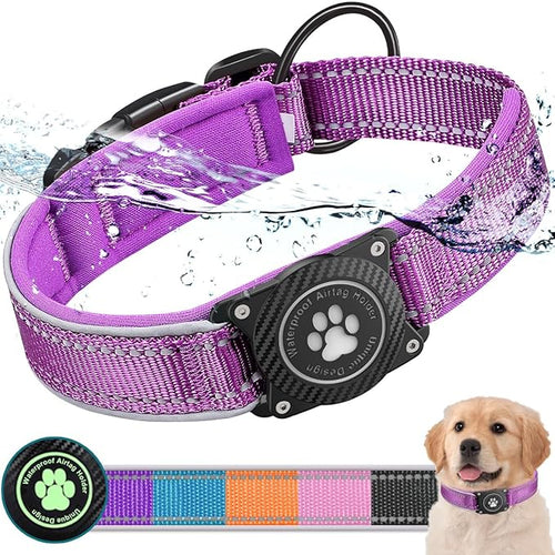 Airtag Dog Collar with Waterproof Air Tag Holder, Luminous Reflective, Soft by OKVSKO
