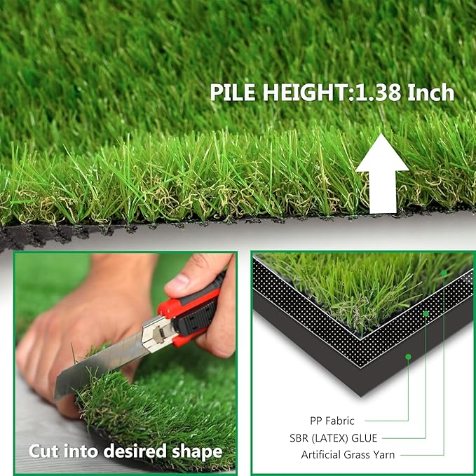Artificial Grass Rug Outdoor Indoor 6FTX29FT Fake Grass Carpet Green Synthetic - Image 4