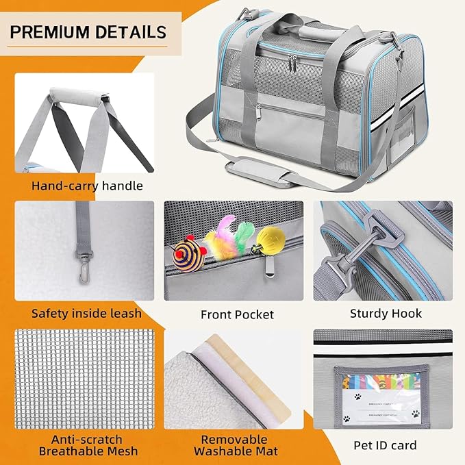 Soft-Sided Cat Carrier for Pets Up to 15lbs, Airline Approved Under-Seat Travel - Image 4