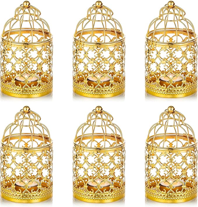 6 Pcs Small Metal Tealight Hanging Birdcage Lantern, Vintage Decorative by Nuptio