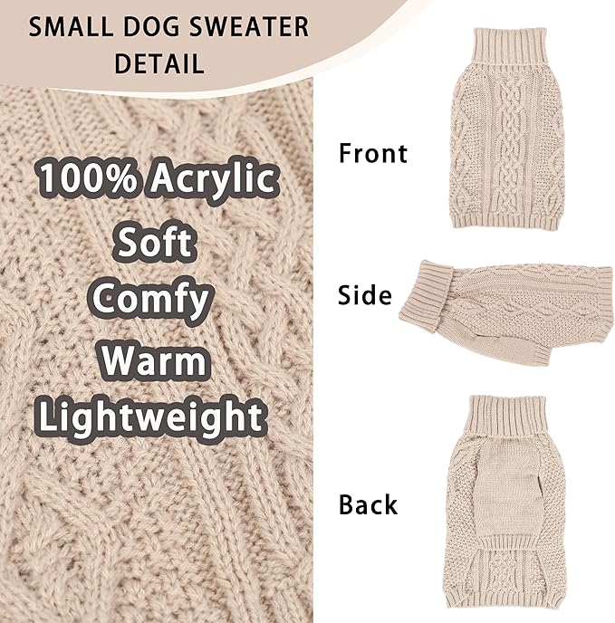 Dog Sweaters for Small Dogs Turtleneck Pullover Puppy Sweater Sleeveless Cable - Image 4